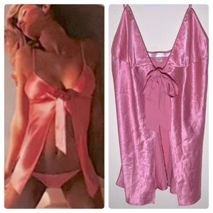 Vintage Victoria's Secret Open / Tie Front Silk Nightie Pink 2005